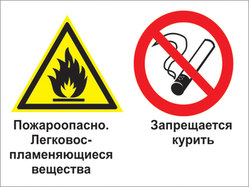 Кз 23 пожароопасно - легковоспламеняющиеся вещества. запрещается курить. (пленка, 400х300 мм) - Знаки безопасности - Комбинированные знаки безопасности - Магазин охраны труда ИЗО Стиль